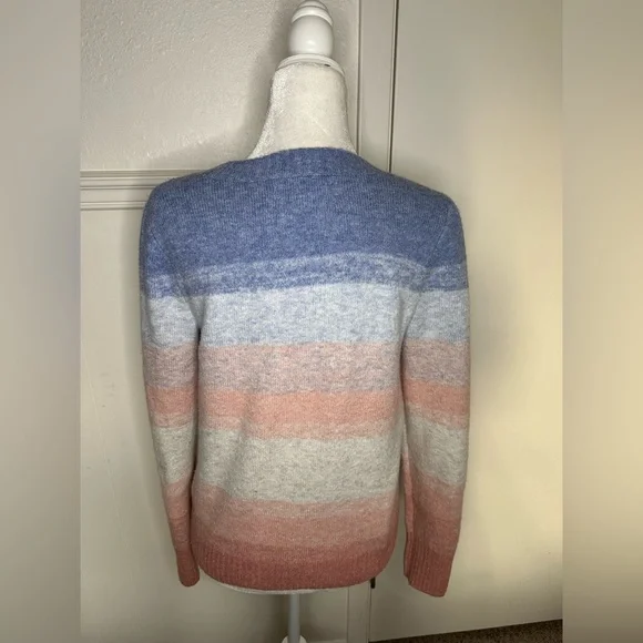 LOFT wool Blend Ombré Stripe Crewneck Sweater Purple Pink White size S - Picture 4 of 7